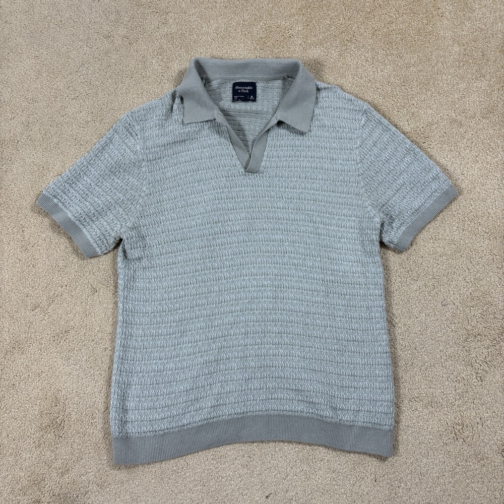 Abercrombie Fitch Shirt Mens Medium Gray Polo Knit Sweater Crochet
